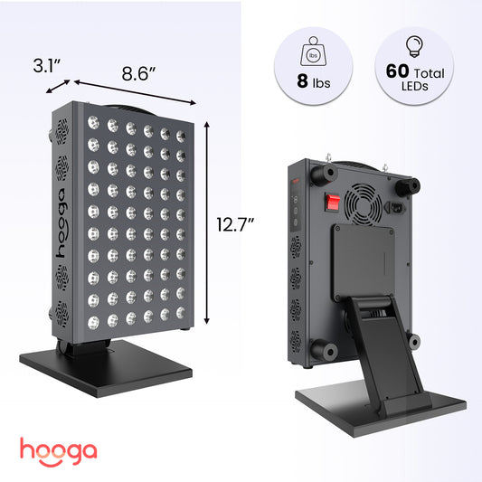 Hooga PRO300 dimensions diagram showing 12.7 x 8.6 x 3.1 inch panel