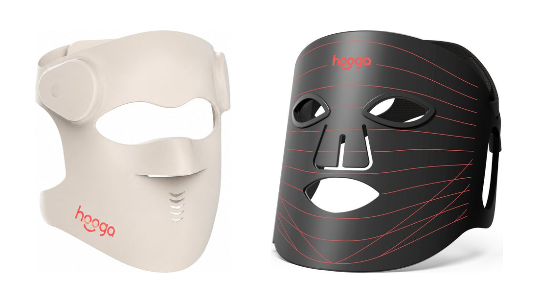 Hooga Luma LED mask and Hooga silicone red light therapy face mask side by side