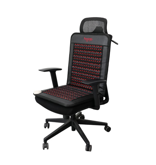 Hooga Infrared PEMF Chair Mat Draped Over Chair - Office Wellness Setup