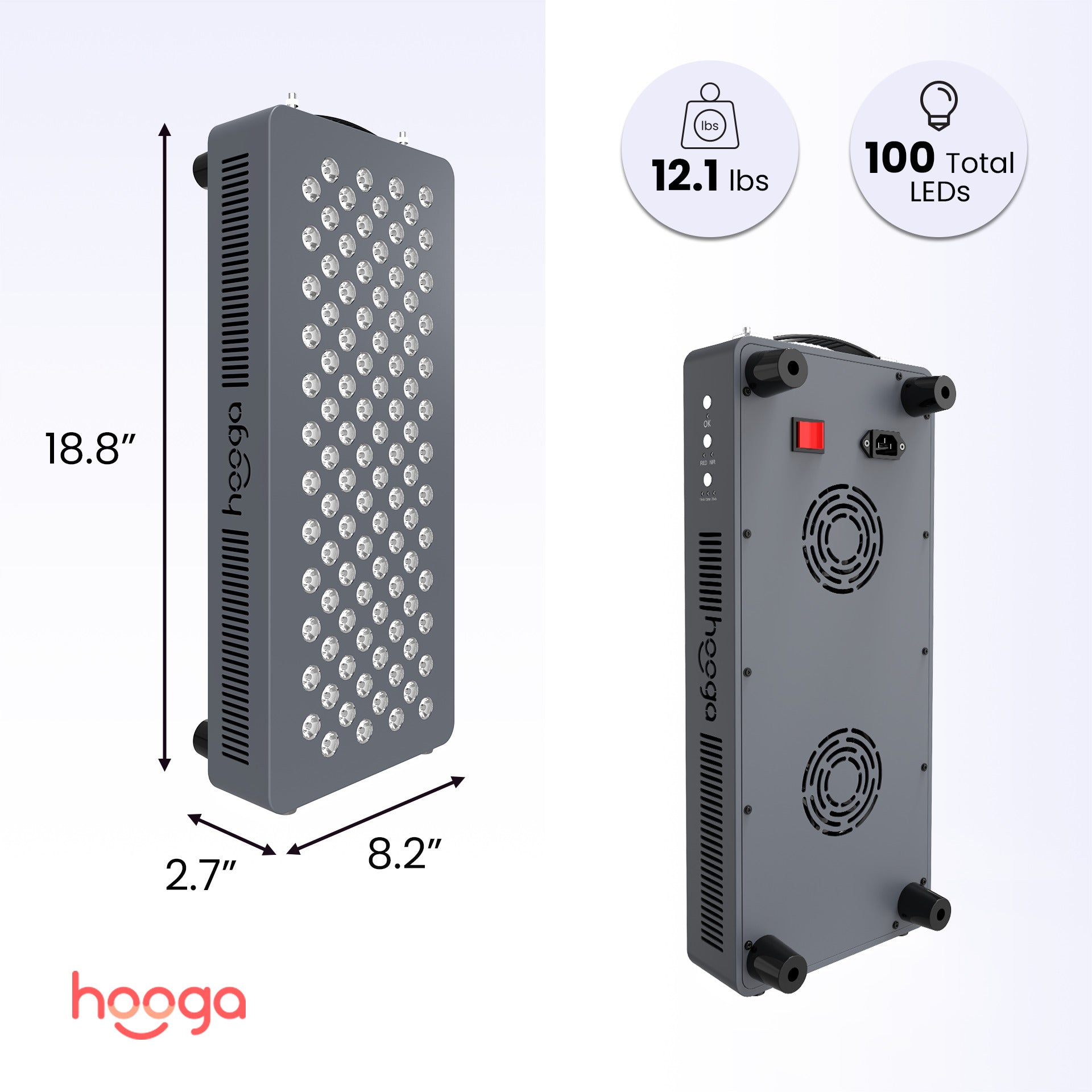 Hooga HG500 Red Light Therapy Panel Dimensions and Size Specifications