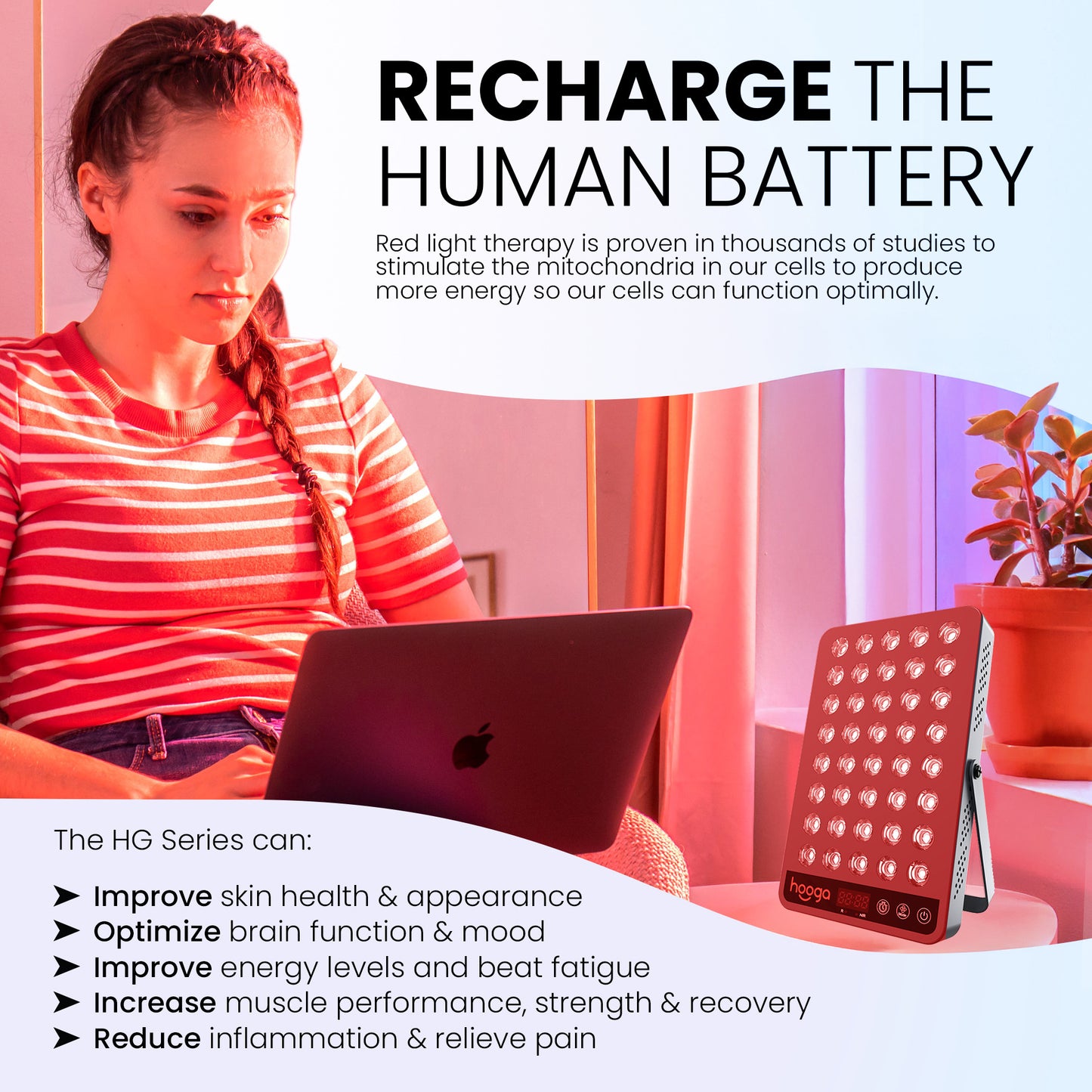 Hooga HG200 Red Light Therapy Device - Recharge Your Body at Home