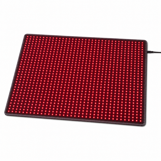 Hooga red light therapy mat for dogs and cats with 980 LEDs illuminated