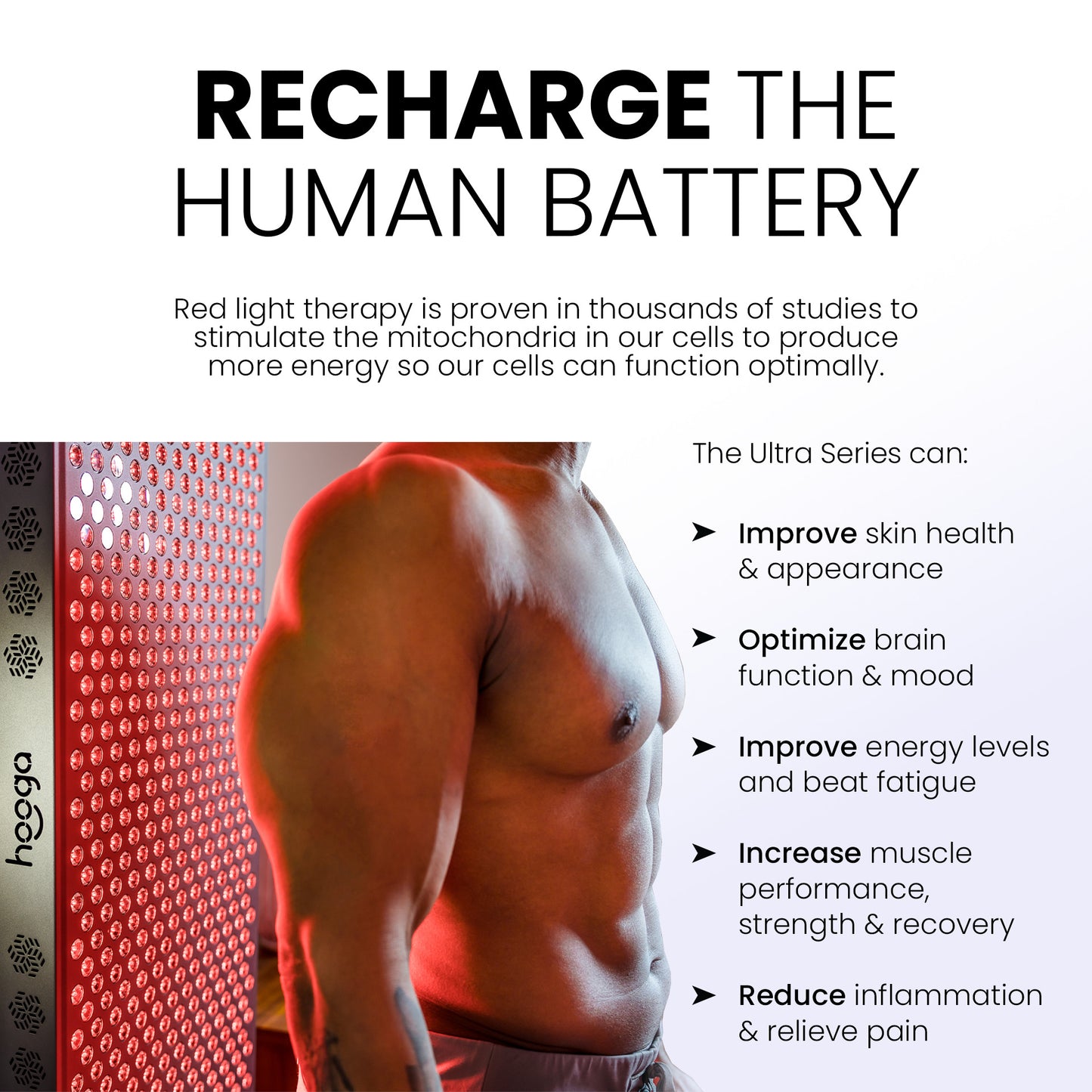 Hooga ULTRA1500 Red Light Therapy - Recharge Your Body Like a Human Battery