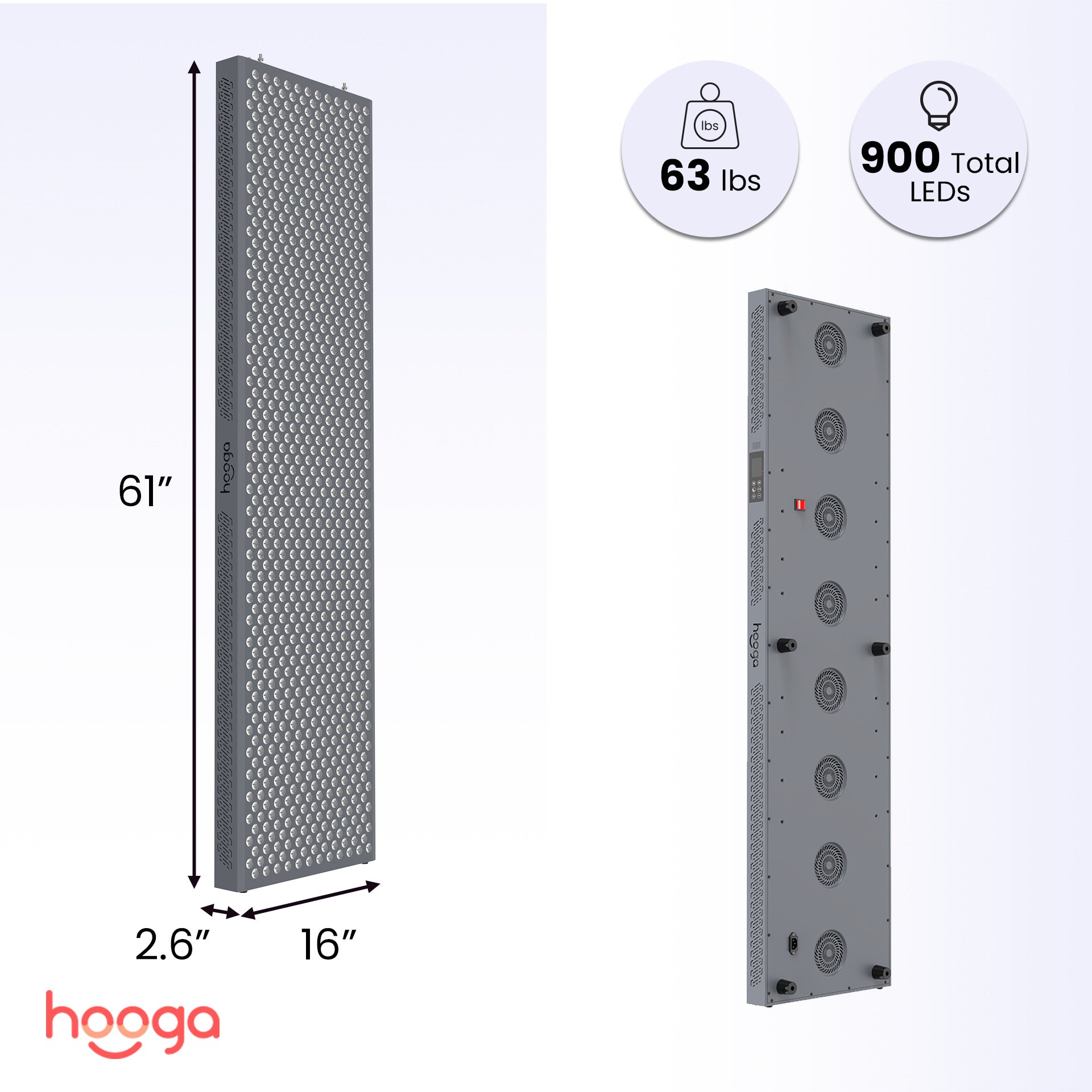Hooga ULTRA4500 Full Body Red Light Therapy Panel Dimensions and Size Specifications
