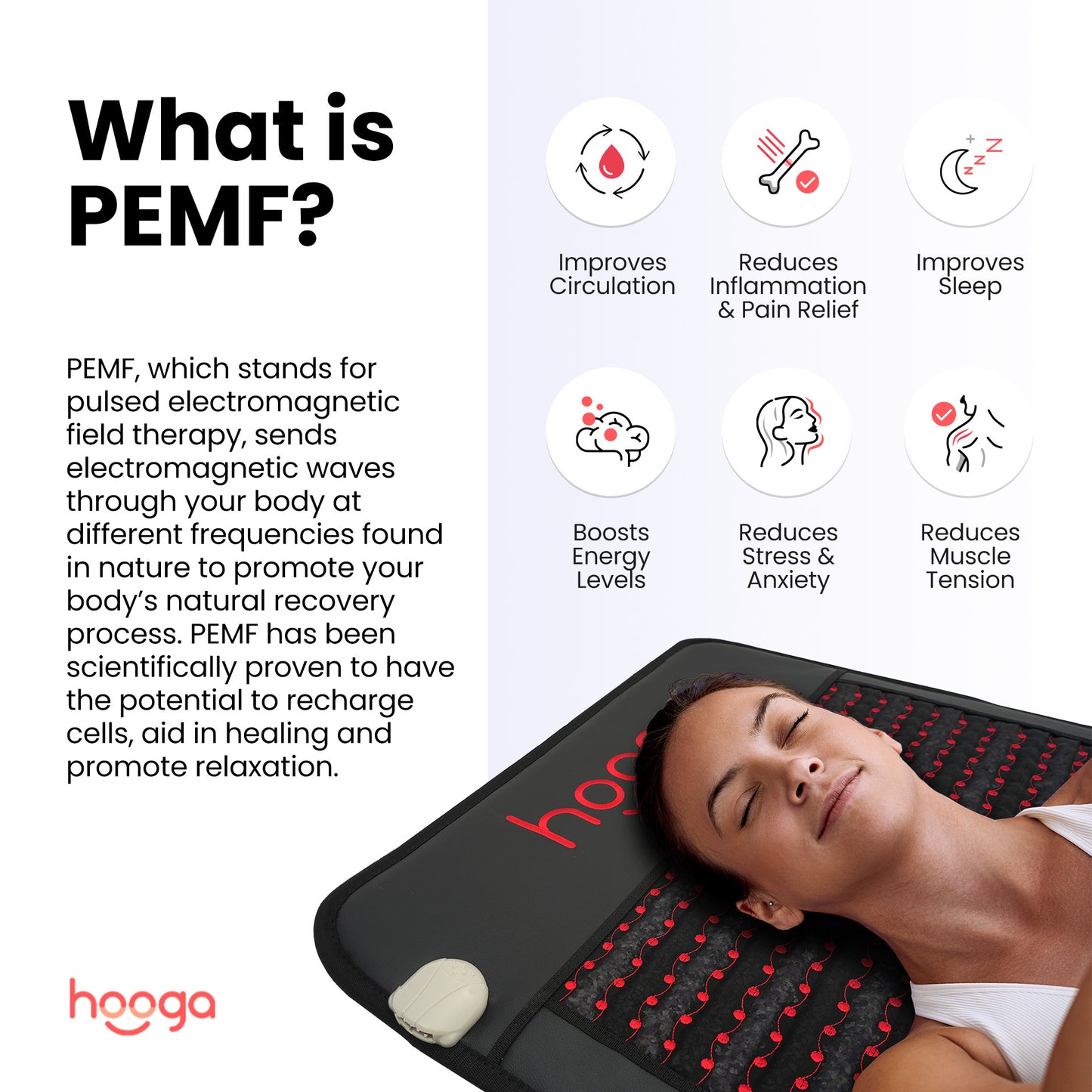 Hooga Infrared PEMF Chair Mat Features - Far Infrared Heat and PEMF Technology