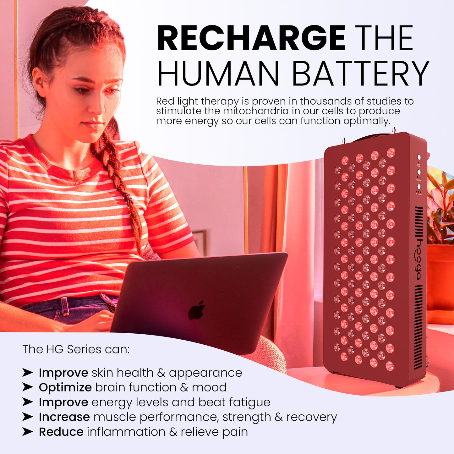 Hooga HG1000 Red Light Therapy - Recharge Your Body Like a Human Battery