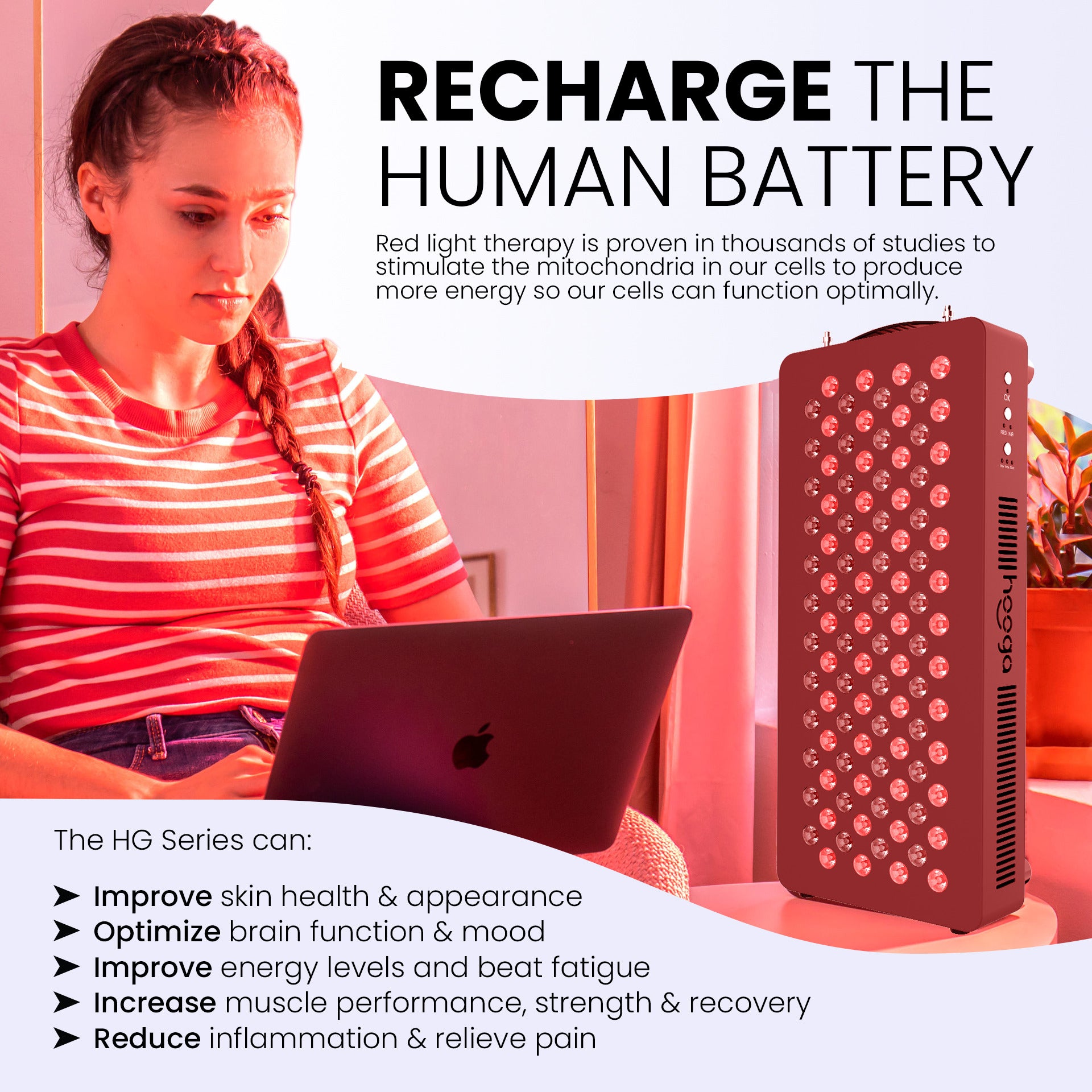 Hooga HG1500 Red Light Therapy - Recharge Your Body Like a Human Battery