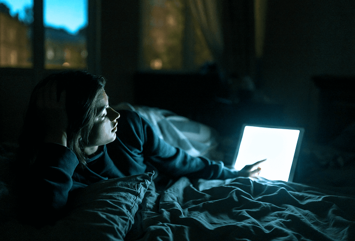 Artificial blue light keeps your body awake at night.
