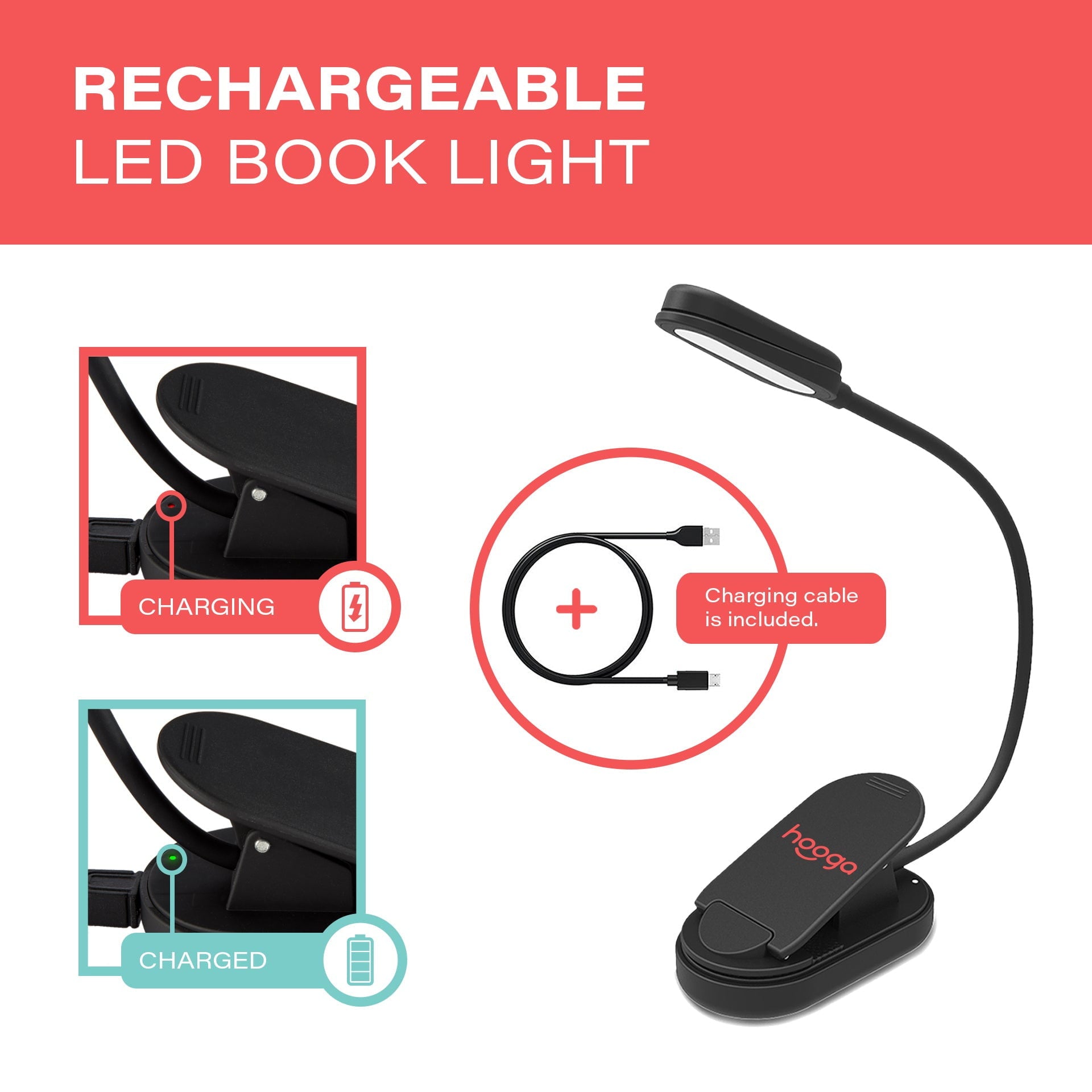 Rechargeable LED reading light 2W, with clip